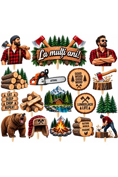 DecoParty Set de decorațiuni pentru tort – Tematică Forester / Tăietor de lem...
