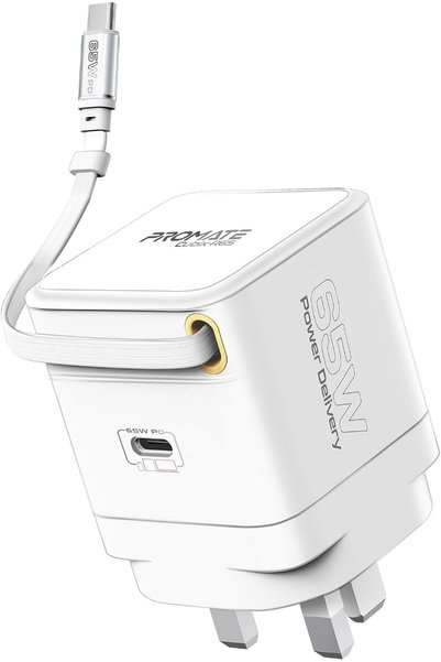 Generic GaNFast ™   شاحن 65 واط مع منفذ USB-C، كابل قابل للسحب مدمج، حماية من...