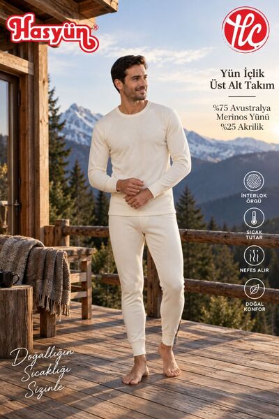 Hasyün Erkek Premium Yün Kaşındırmaz Sıcak Tutan Uzun Kollu İçlik Alt Üst Takım