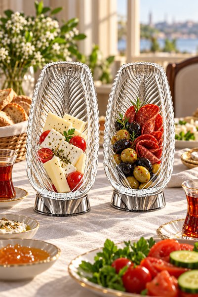 Gülümseten Avm 2-Piece Glass Fish Back Kayak Serving Plate |   Breakfast, Presentation and Serving Tray (27 cm)