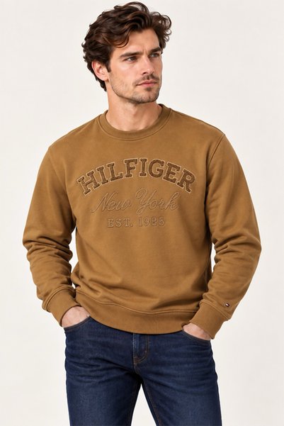 Tommy Hilfiger Mens Typographic Brown Fleece Sweatshirt
