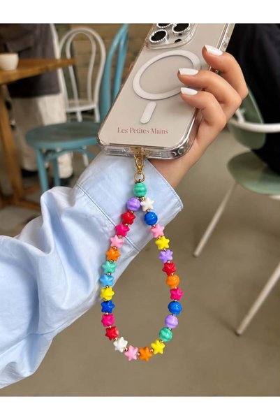 Les Petites Mains حزام معصم للهاتف مزين بالخرز على شكل نجمة ملونة من LPM مع م...