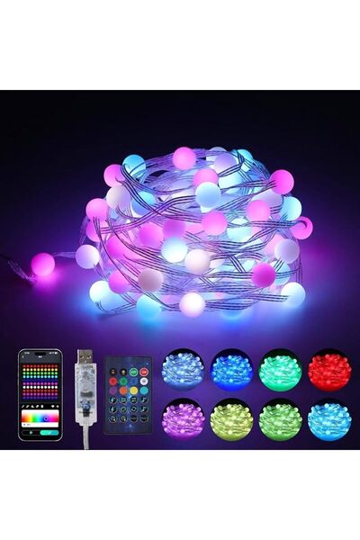 KASTWAVE أضواء كروية RGB، 100 متر 100 LED مع تحكم عن بعد وتطبيق، تعمل بالطاقة...