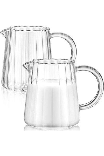 Leinuosen 2 Pcs Glass Pitcher Elegant Shaped Glass Tea Pitcher Coffee Milk Cr...