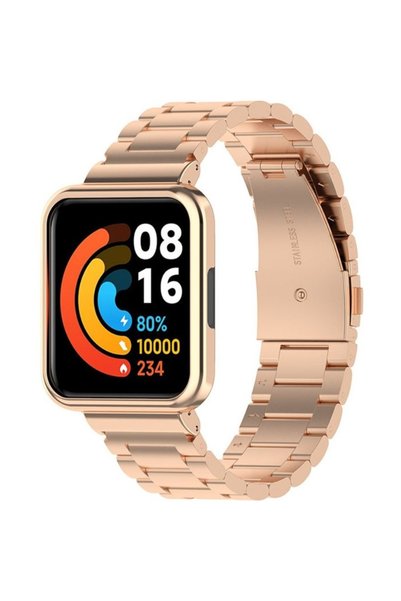 XGSM Brățară din oțel inoxidabil pentru Xiaomi Redmi Watch 2 Lite, Aur roz