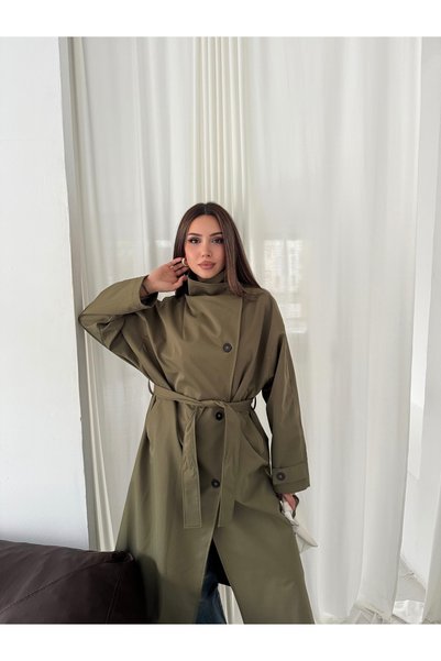 Ekim Store Μακριά καμπαρντίνα με όρθιο γιακά, διπλό στήθος και ζώνη