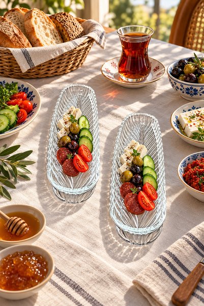 Gülümseten Avm 2-Piece Glass Fish Back Kayak Serving Plate |   Breakfast, Presentation and Serving Tray (27 cm)