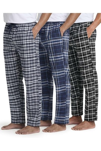 Real Essentials mens فلانيل pajama-bottoms (pack of 3)