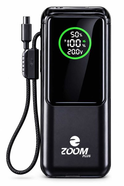 Zoom باور بانك PLUS RAPIDO بسعة 20000 مللي أمبير، شحن فائق السرعة بقوة 100 وا...