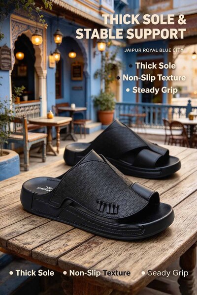 Glory One Mart Men's Pebbled Leather Split-Toe Sandals Wide Upper Thick Flat Sole Cushioned Footbed Lightweight Breathable Slip-On Slides Summer Casual