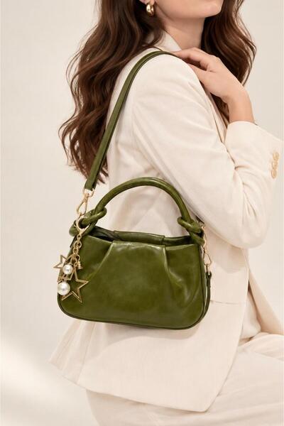 KIRASE Soft Leather Medium Size Shoulder and Crossbody Bag with Shiny Star Ac...