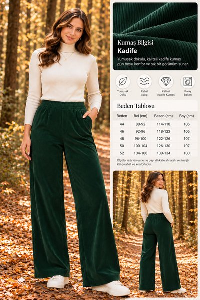 Moda Nest Büyük Beden Kadın Kadife Pantolon Lastikli Bel Rahat Kesim