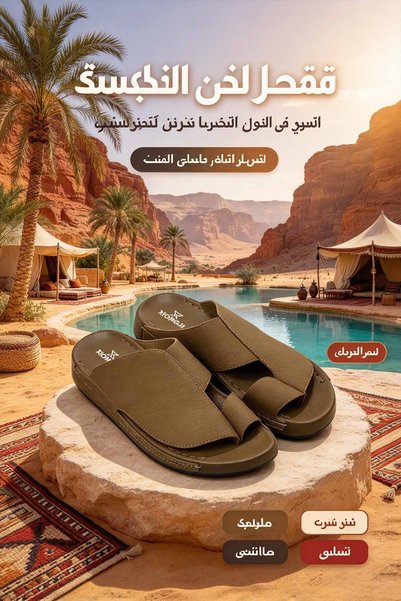 Glory One Mart Saudi Made Men's Leather Slide Sandals Split-Toe Design Thick Sole Heel Support Soft Cushioned Lightweight Non-Slip Minimalist Arabic Sandals