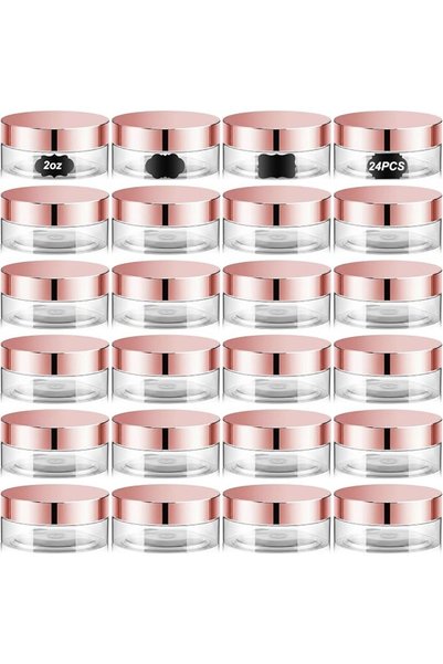 Dandat 24 Pack 16 oz Amber Plastic Jars with Black Lids and Labels Wide Mouth