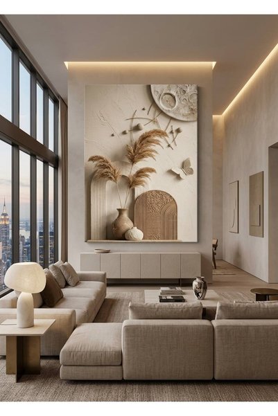 zeyrada Premium Özel Tasarım Modern 3D Efektli Kintugi Vazolu Pampas Otlu ve ...