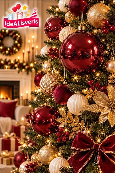 Bkmc Lüks Yılbaşı Ağaç Süsü 15 cm Büyük Boy Dekoratif Top Gümüş Gold Kırmızı Bordo Renk Seçenekli Noel Ağacı Süsü Yılbaşı Ağaç Süsü