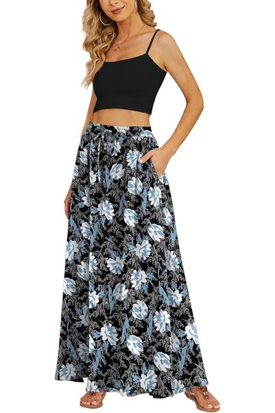 GENERAL Yincro Women's High Waist Pleated Maxi Skirt, Casual Summer Skirt wit...