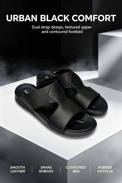 Alnoor Global Store صنادل رجالية خفيفة الوزن بحزامين، جزء علوي من الجلد، نعل مبطن، نعل مرن مانع للانزلاق، تصميم بسيط وخفيف، شباشب صيفية عصرية
