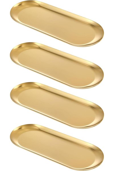 ALMEKAQUZ 4 Pack Gold Decorative Tray for Bathroom Vanity, Dresser Counter, K...
