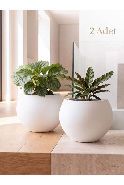 UcuzzAVM Modern 2li Beyaz Yuvarlak Saksı 20x20 cm – Premium İç ve Dış Mekan Saksısı