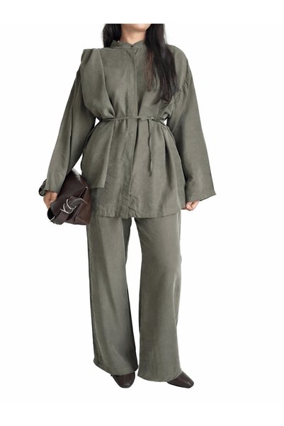 Hepsi Moda Shawl Detailed Trouser Suit - 61807 - Khaki