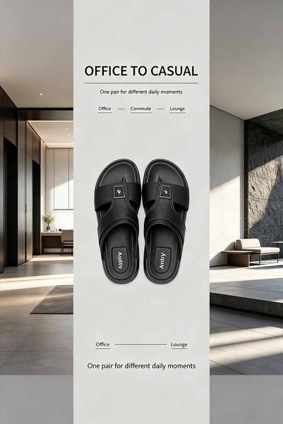 Alnoor Global Store صنادل رجالية خفيفة الوزن بحزامين، جزء علوي من الجلد، نعل مبطن، نعل مرن مانع للانزلاق، تصميم بسيط وخفيف، شباشب صيفية عصرية