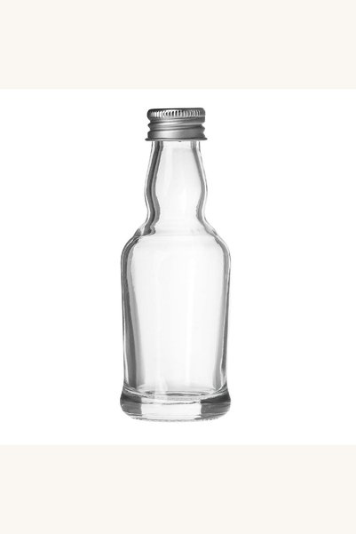 Comerivo Sticla transparenta 30ml cu capac metalic filetat argintiu
