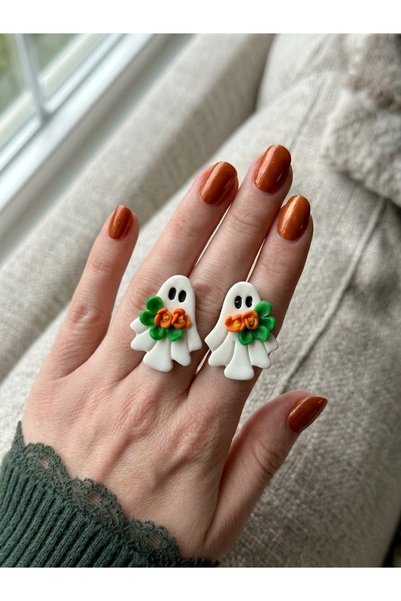 Lu Atelier Halloween Halloween Ghost Earrings – Handmade Polymer Clay Green F...