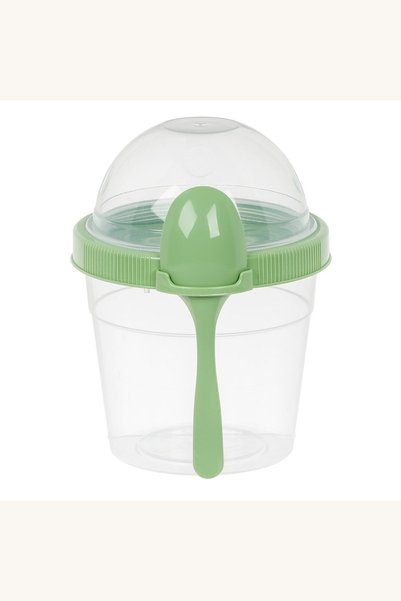 Comerivo Recipient Plastic 500ml cu Lingura pentru Iaurt si Snacksuri Verde M...