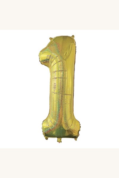 Comerivo Balon Cifra 1 din Folie Holografica Aurie 110cm pentru Aniversari