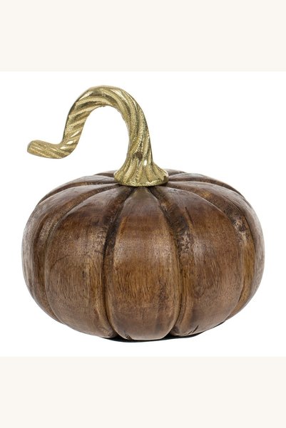 Comerivo Ornament masa lemn maro dovleac cu coada aurie 14x15cm