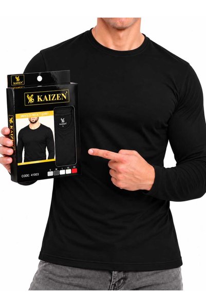 KAİZEN تيشيرت داخلي رجالي لياقة دائريه اكمام طويله قطن 100% صناعه تركيه 4 قطع