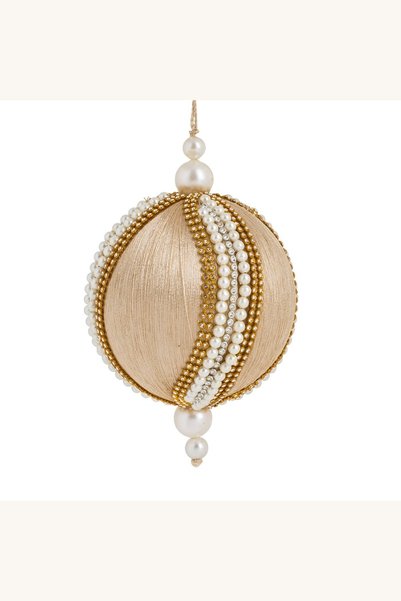 Comerivo Glob decorativ pentru brad Craciun bej cu perle si strasuri 10cm