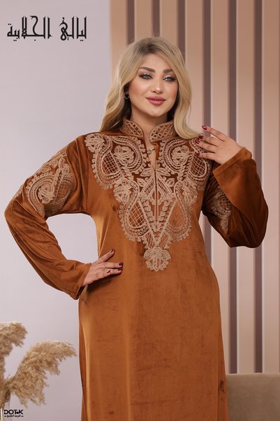 Lyaly aljlabyh Luxury Royal Velvet Robe with Gold Embroidery for Home and Spe...