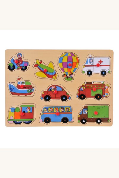 Comerivo Joc educativ din lemn cu 10 piese, vehicule colorate, 22.5x30cm