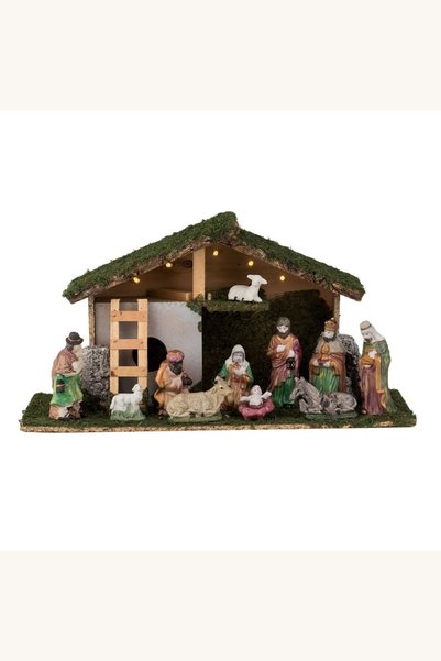 Comerivo Ieslea Craciunului cu 11 figurine si iluminare LED, 47x17x25cm