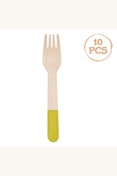 Comerivo Set 10 furculițe din lemn pentru petrecere, cu mânere colorate, 16 cm