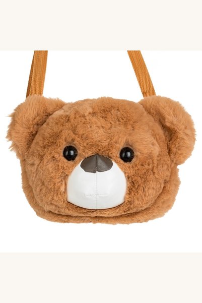 Comerivo Genti crossbody pentru copii, ursulet de plus maro cu fermoar auriu ...