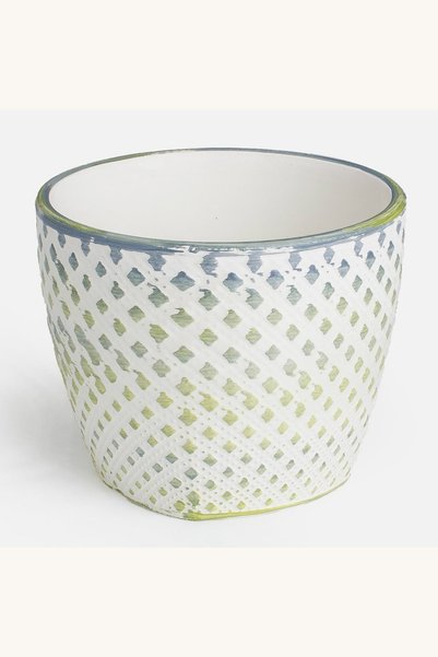 Comerivo Masca decorativa pentru ghiveci din ceramica, model romburi, verde l...