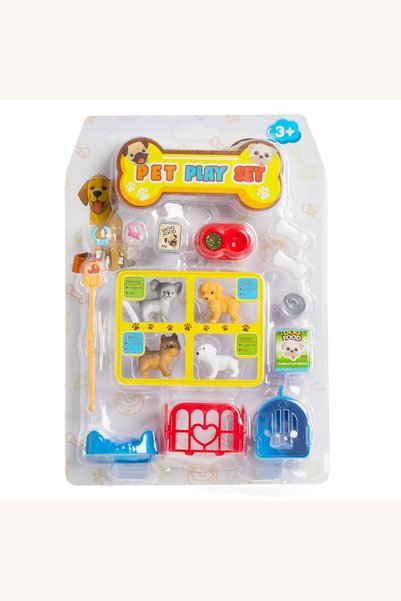 Comerivo Set de joaca cu catelusi si casa-valiza portabila albastru cu accesorii