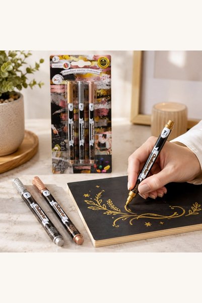 Comerivo Markere cu cretă lichidă în culori metalice, set 3 bucăți, vârf 1mm