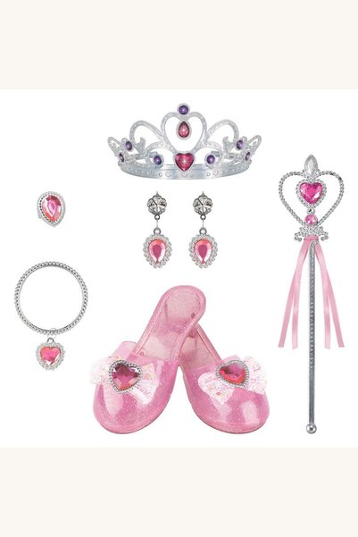 Comerivo Set de deghizare printesa 6 piese pantofi roz glitter tiara si acces...
