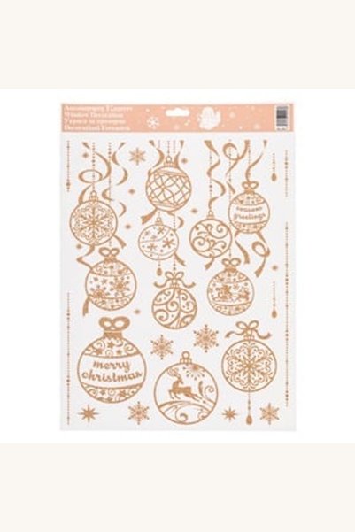 Comerivo Stickere de fereastra Craciun globuri bronz cu sclipici 30x42cm