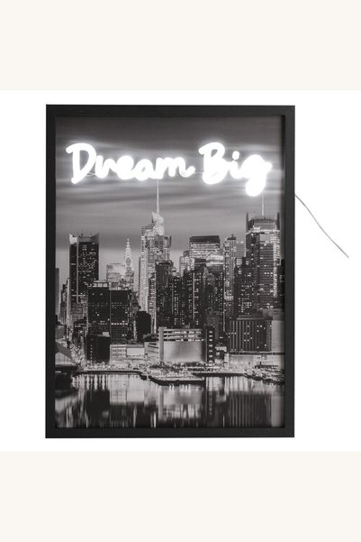 Comerivo Tablou din lemn cu iluminare LED neon, port New York, alimentare USB...