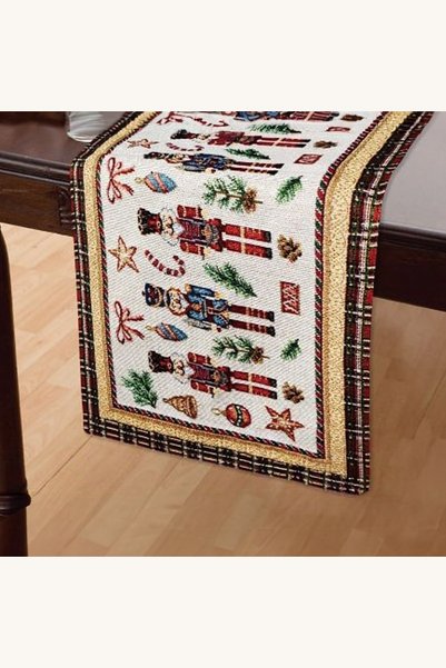 Comerivo Napron de Craciun Tapestry ecru 150x35cm cu soldat de alama brodat