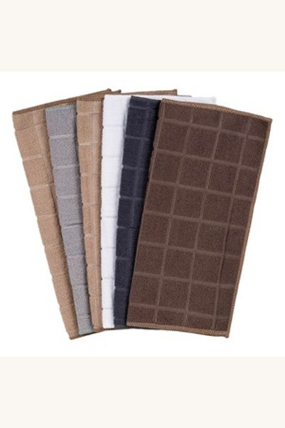 Comerivo Set 6 prosoape de bucătărie din microfibre, cu carouri bej și gri, 3...