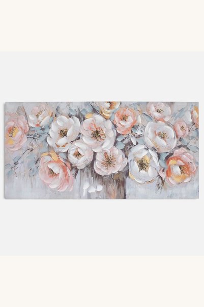 Comerivo Pictura ulei cu flori si accente aurii pe panza, rama lemn 120x60cm