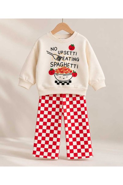 lova baby Bebek ve Çocuk Eşofman Takımı, Spagetti Baskılı Sweatshirt ve Kırmı...