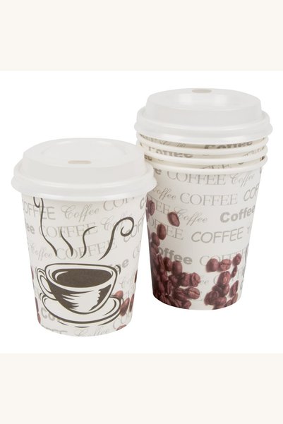 Comerivo Set 10 pahare carton cafea 240ml cu capace - design boabe de cafea