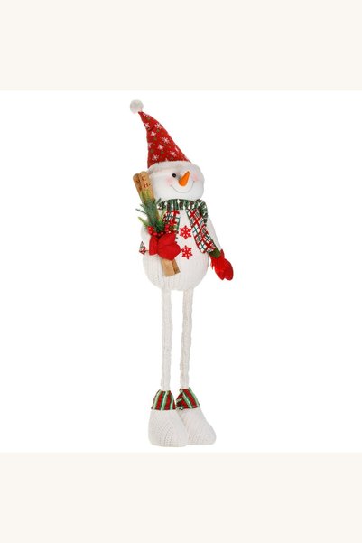 Comerivo Om de zapada decorativ alb cu schiuri, inaltime ajustabila 100-140 cm